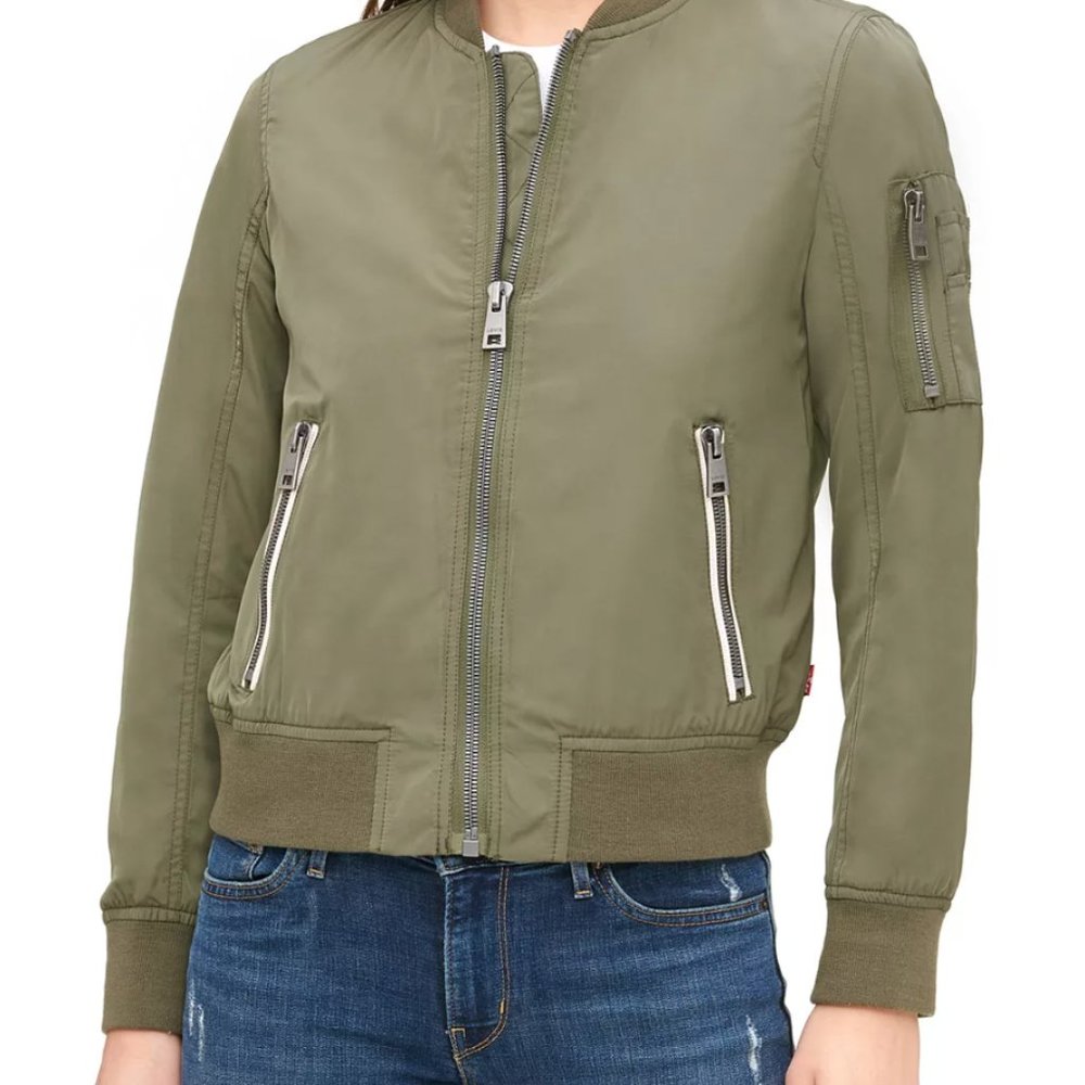 Levi's Women's Zip-Detail Bomber Jacket, Size: M Color: Army Green